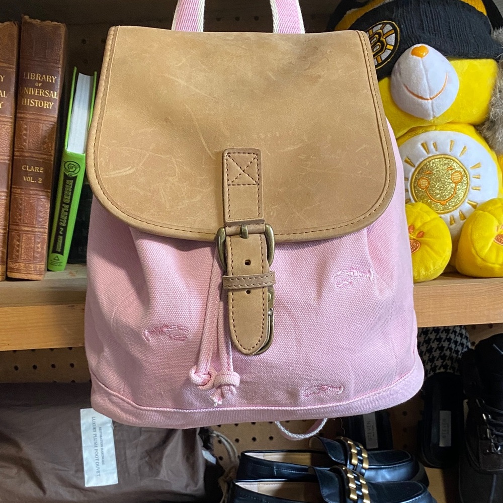 L.L. Bean Pink Canvas & Leather Mini Backpack